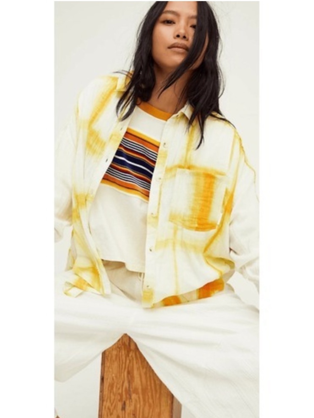 We the Free Wash Away Yellow Windowpane tie dye top